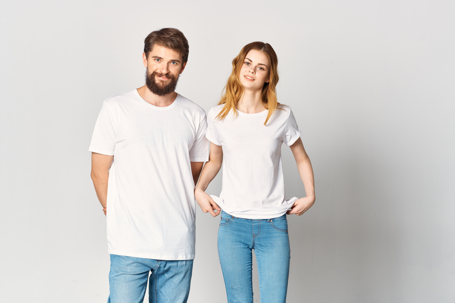 Couple in Plain White T-shirts